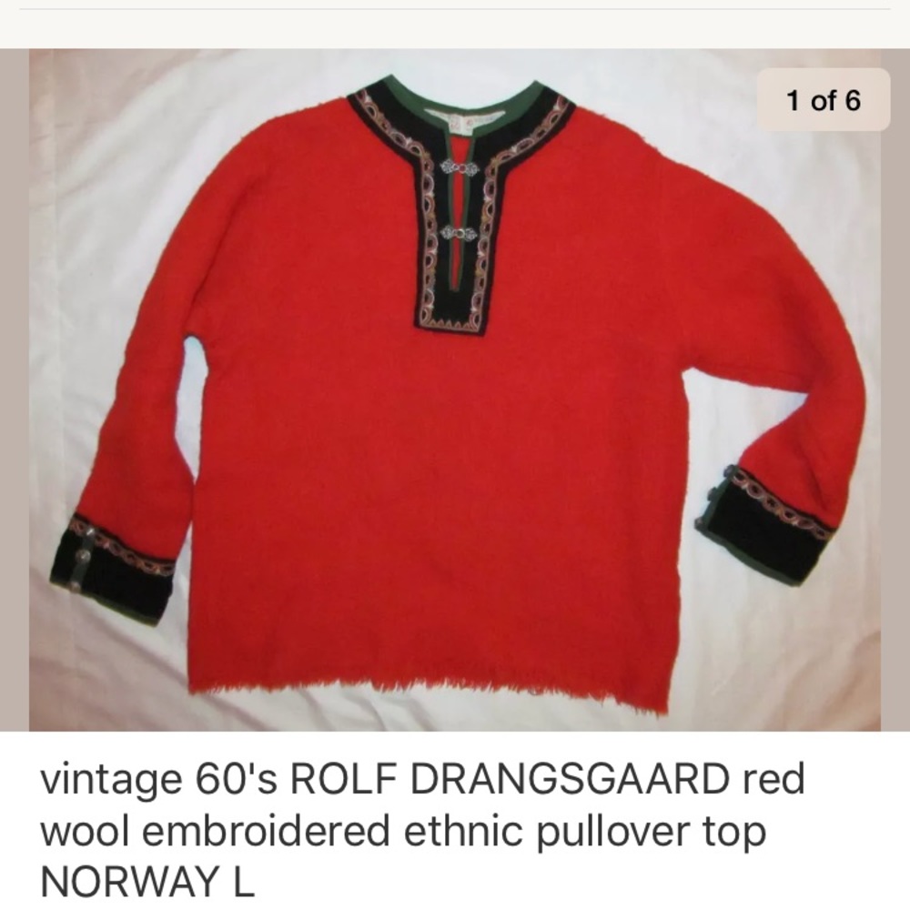 Vintage 60's wool embroidered ethnic pullover top